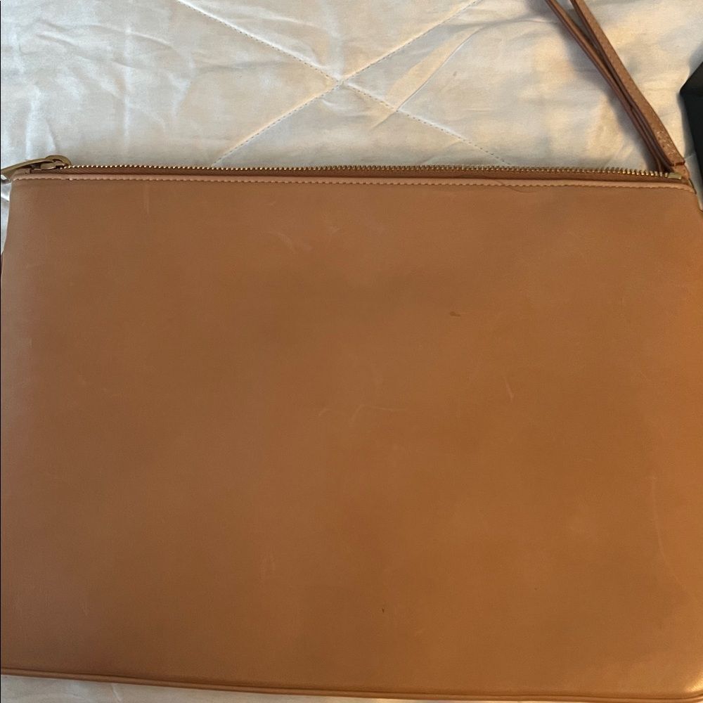 YSL Saint Laurent Rive Gauche Leather Wristlet Pouch - Camel - Picture 12 of 16